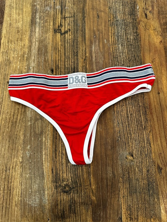 Dolce & Gabbana Other - Dolce & Gabbana Red Thong with Striped Logo Waistband